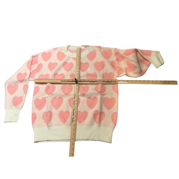 Womens Heart Acrylic Crewneck Sweater Knit Pullover Cream Pink Size XL NWT - Picture 4 of 4